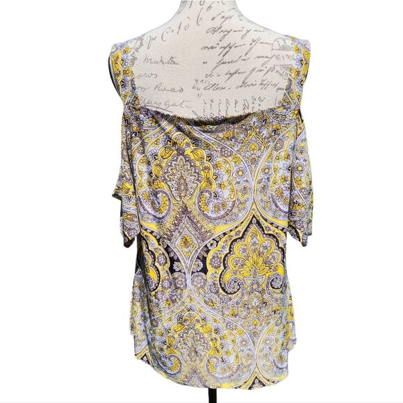 INC -261 International Concepts Cold Shoulder Paisley Floral Top Size XL Yellow‎ - Picture 7 of 10
